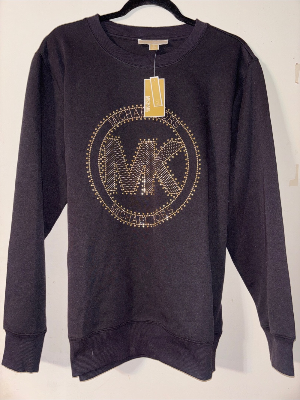 Michael Kors Black Crewneck Sweatshirt with Gold Studded MK Logo